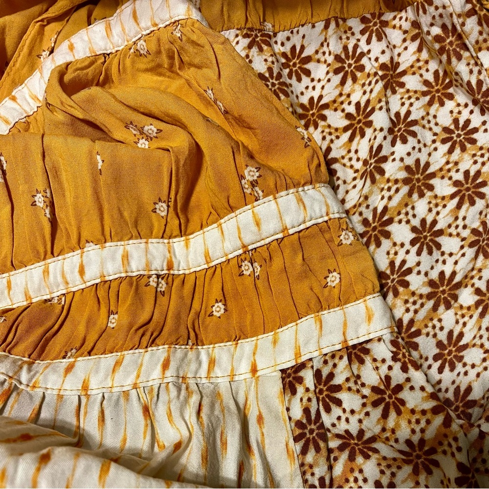 Aeropostale Boho Tie-Back Dress; Color: Marigold/Cream/Brown; Size: Medium